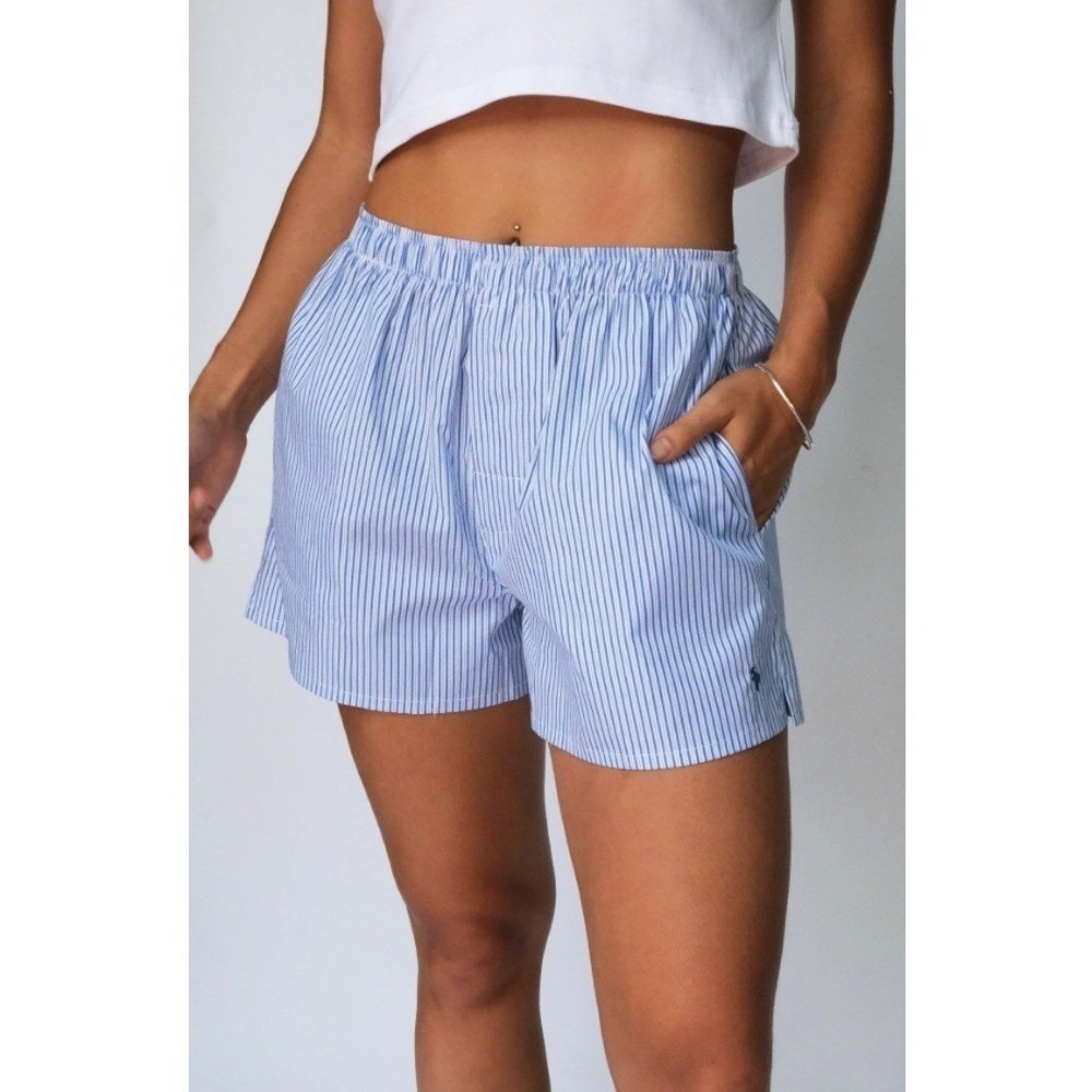 Saint Paradise Women's Blue Stripe Classic Boxer Shorts NWT Size‎ S